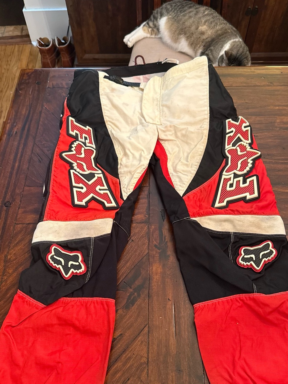 Fox Men’s Red, Black and Cream Motocross Pants with Bold Logos